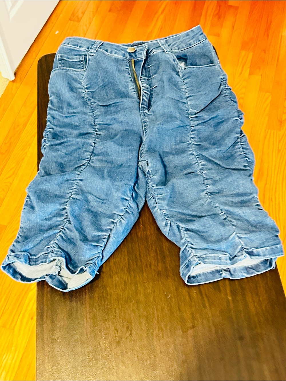 Fashion Nova Blue Ruched Denim Shorts